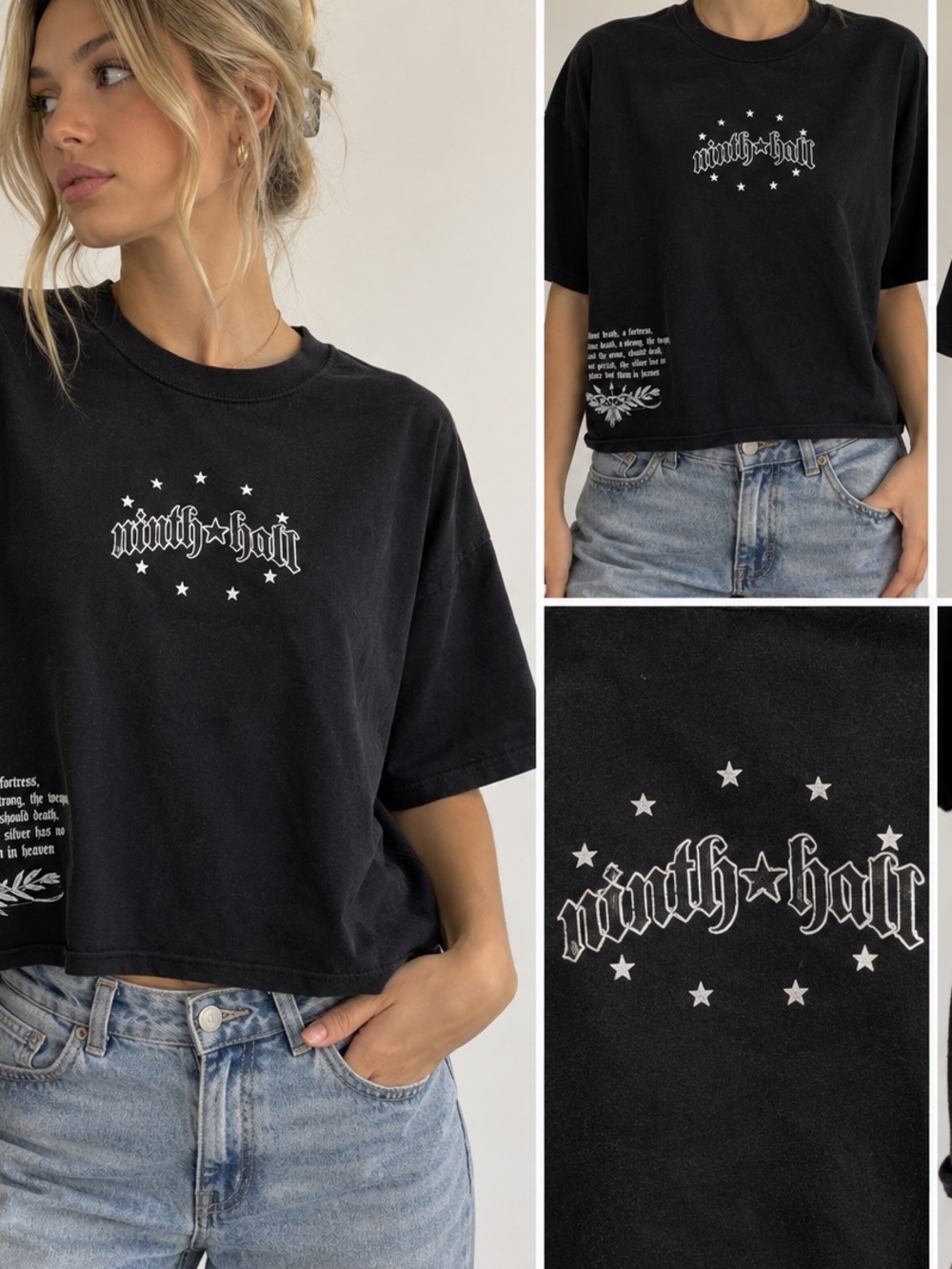 Ninth Hall Black White Graphic T-Shirt Y2K Grunge Gothic Star Print Streetwear